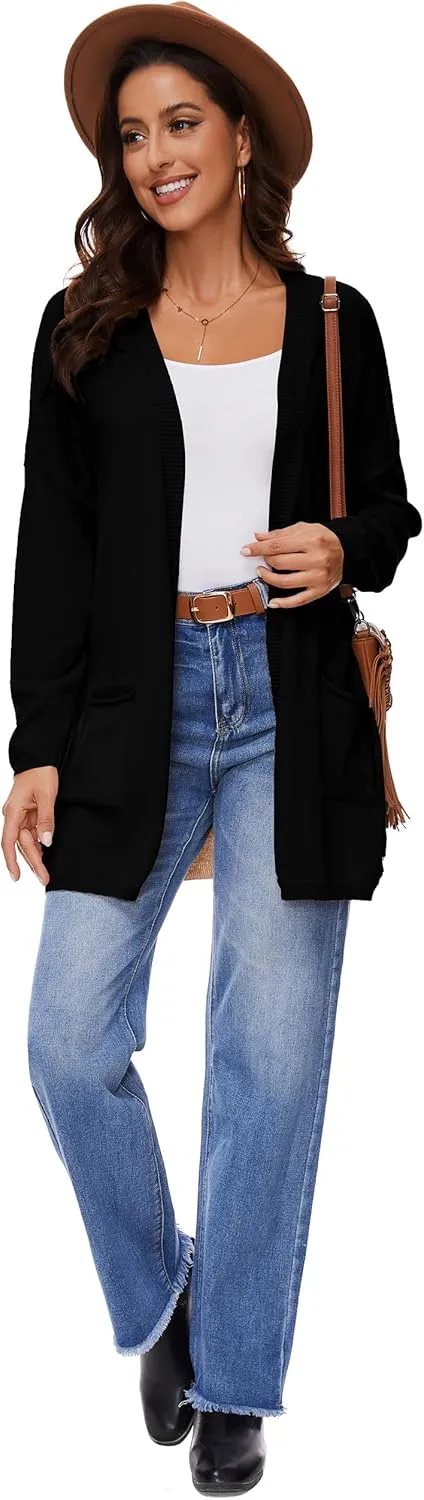 Women's 100% Cotton Lightweight Open Front Cardigans with Pockets Oversized Knit Casual Sweaters Outwear