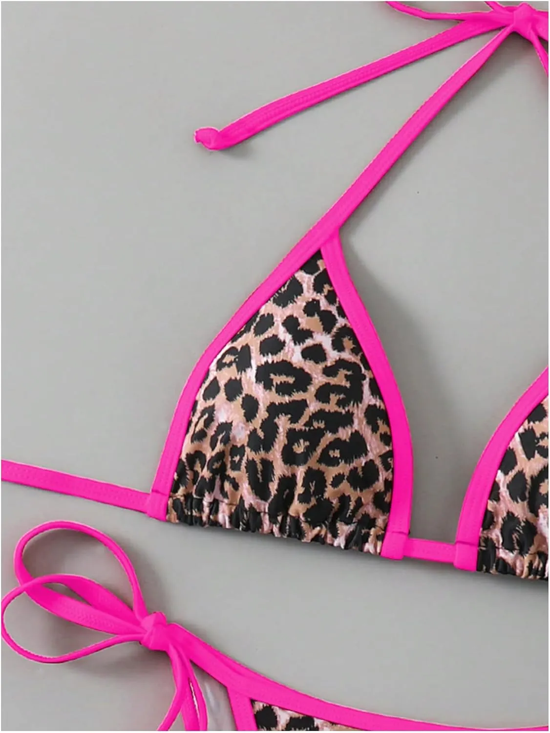 Women's 2 Piece Leopard Bikini Set Cheetah Halter String Triangle Bathing Suits Swimsuit