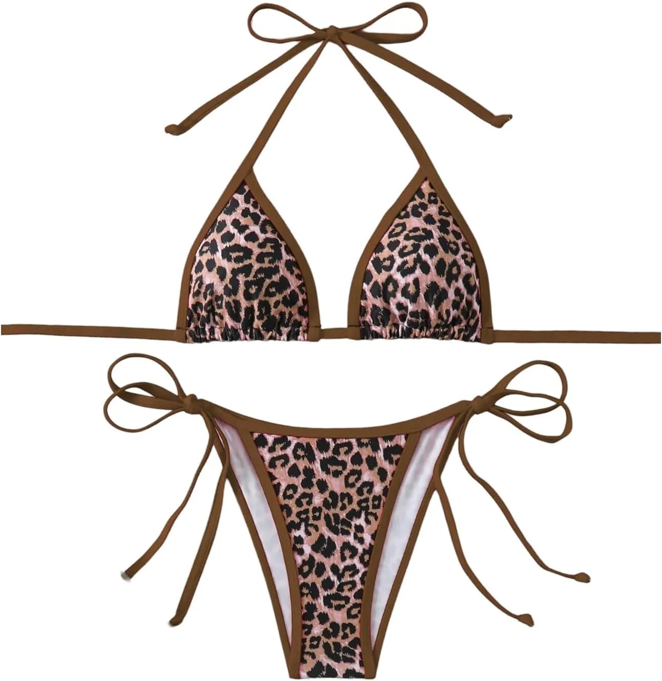 Women's 2 Piece Leopard Bikini Set Cheetah Halter String Triangle Bathing Suits Swimsuit