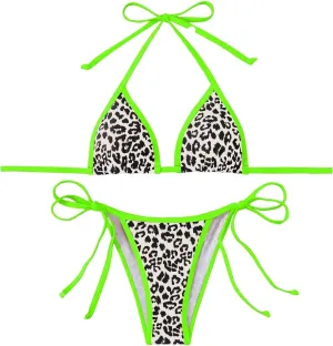 Women's 2 Piece Leopard Bikini Set Cheetah Halter String Triangle Bathing Suits Swimsuit
