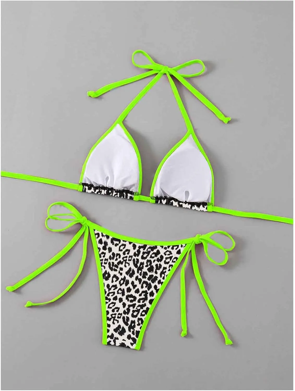 Women's 2 Piece Leopard Bikini Set Cheetah Halter String Triangle Bathing Suits Swimsuit