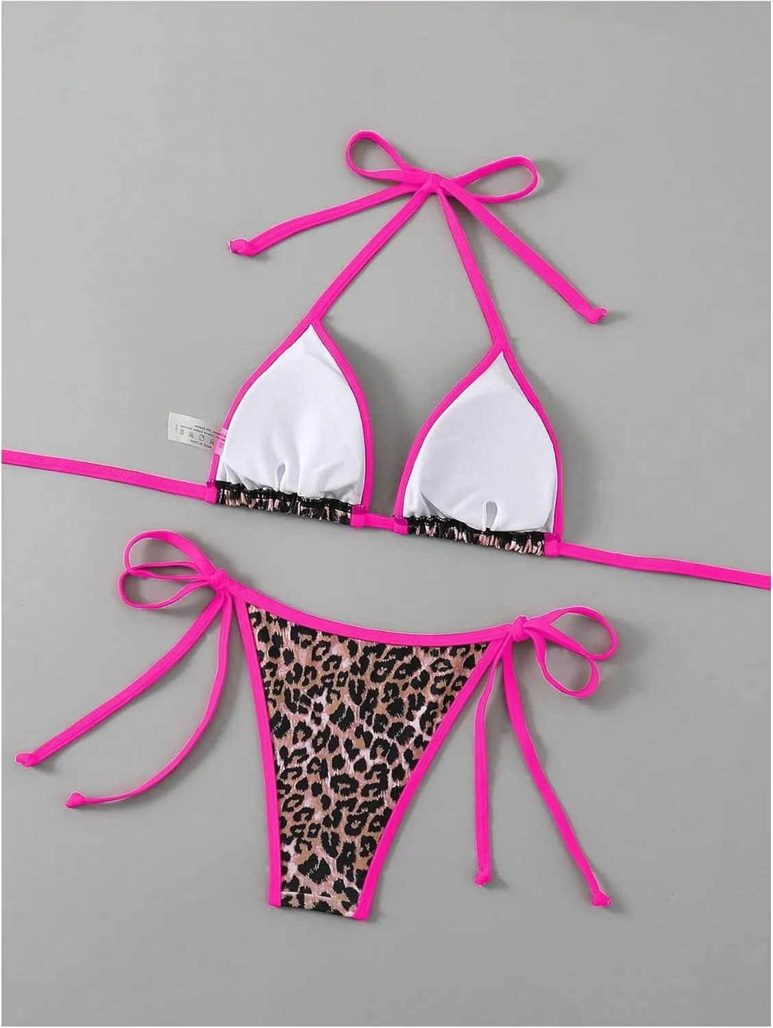 Women's 2 Piece Leopard Bikini Set Cheetah Halter String Triangle Bathing Suits Swimsuit