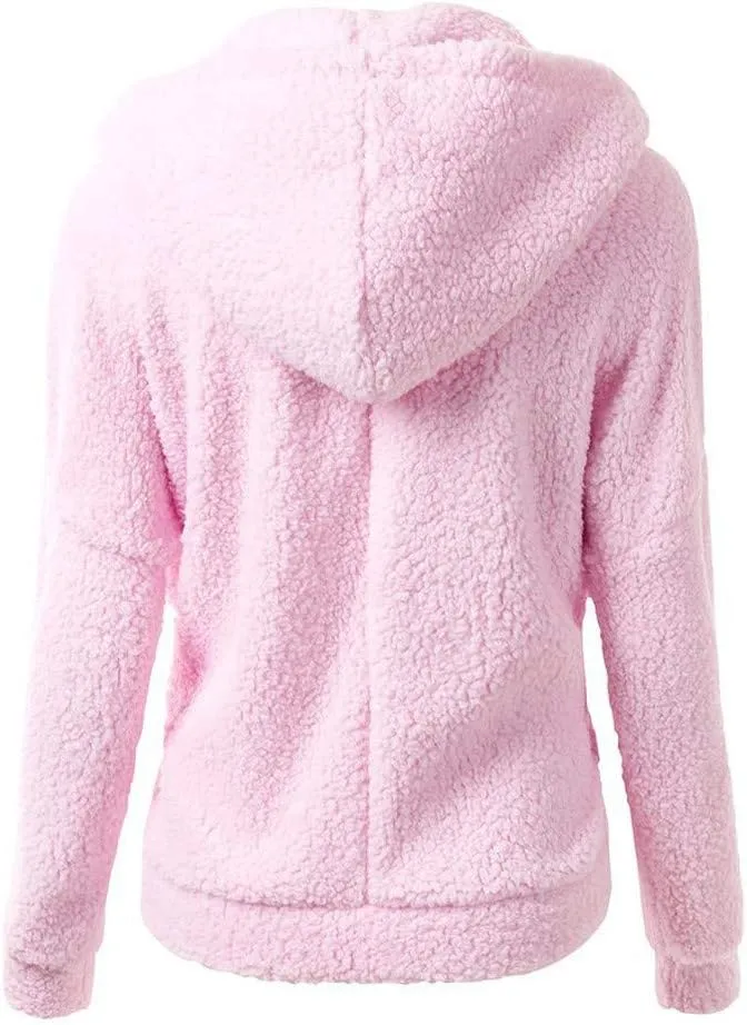 Womens 2023 Winter Long Sleeve Sherpa Jackets Warm Fuzzy Fleece Full Zip Hoodie Coats Plus Size Outerwear with Pockets