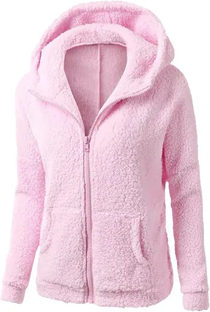 Womens 2023 Winter Long Sleeve Sherpa Jackets Warm Fuzzy Fleece Full Zip Hoodie Coats Plus Size Outerwear with Pockets
