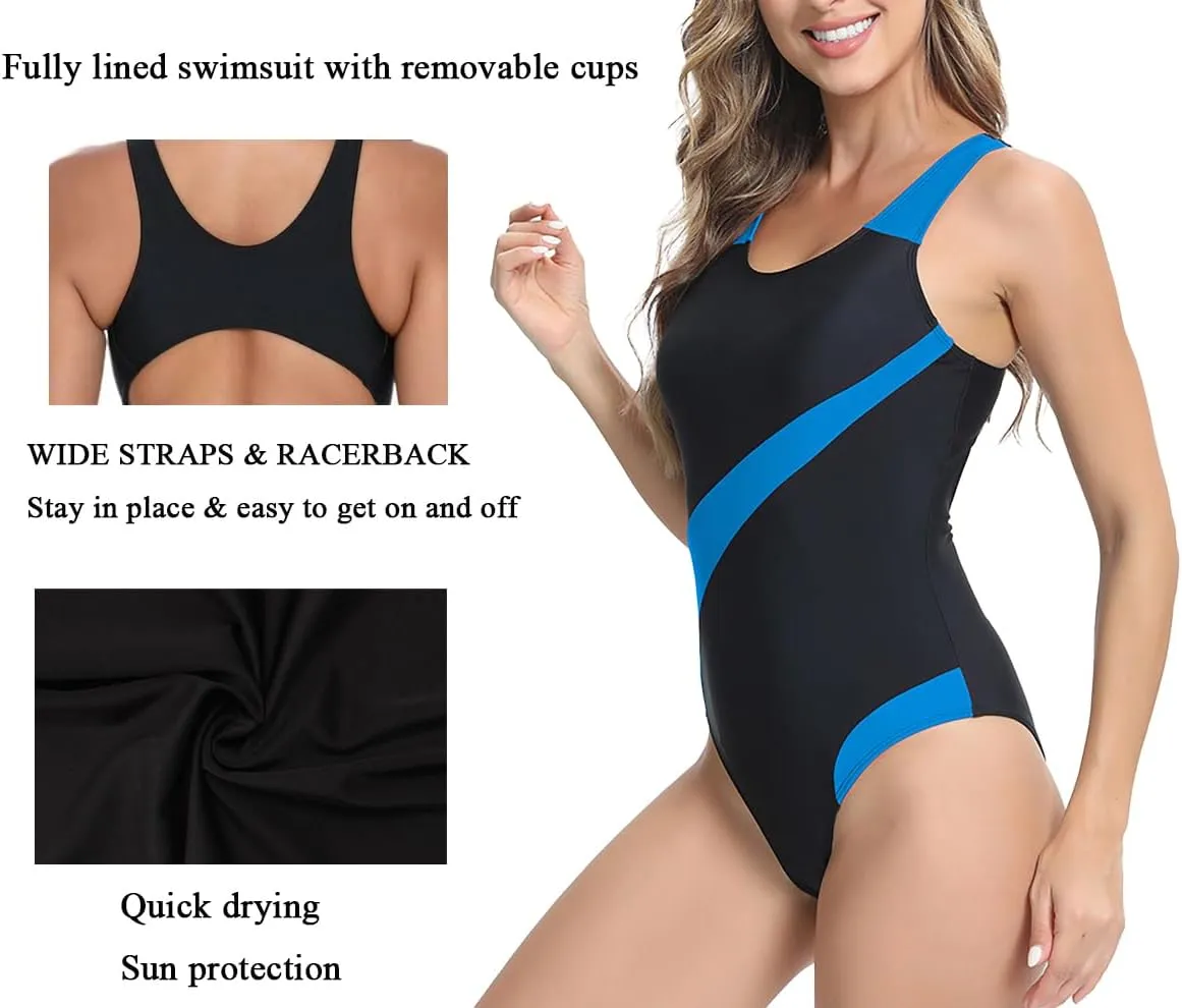 Womens Athletic One Piece Swimsuit Racerback Competitive Training Bathing Suit