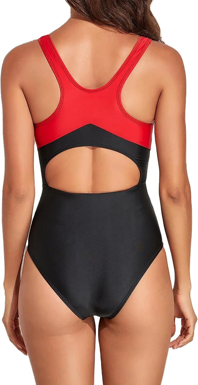 Womens Athletic One Piece Swimsuit Racerback Competitive Training Bathing Suit