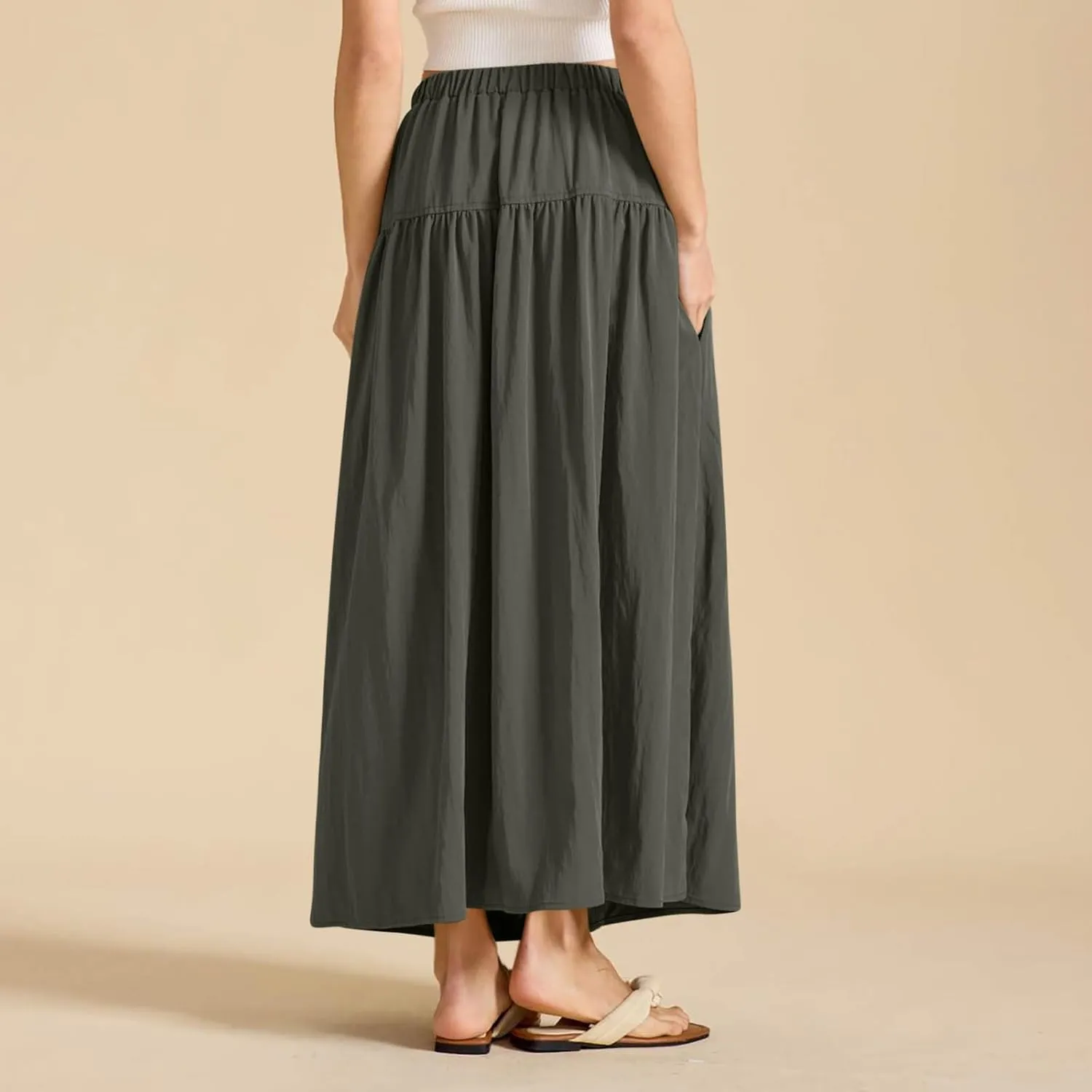 Womens Boho Style Midi Skirts Fashion High Waist Loose Comfy A-Line Swing Skirt Beach Casual Skort Sundress