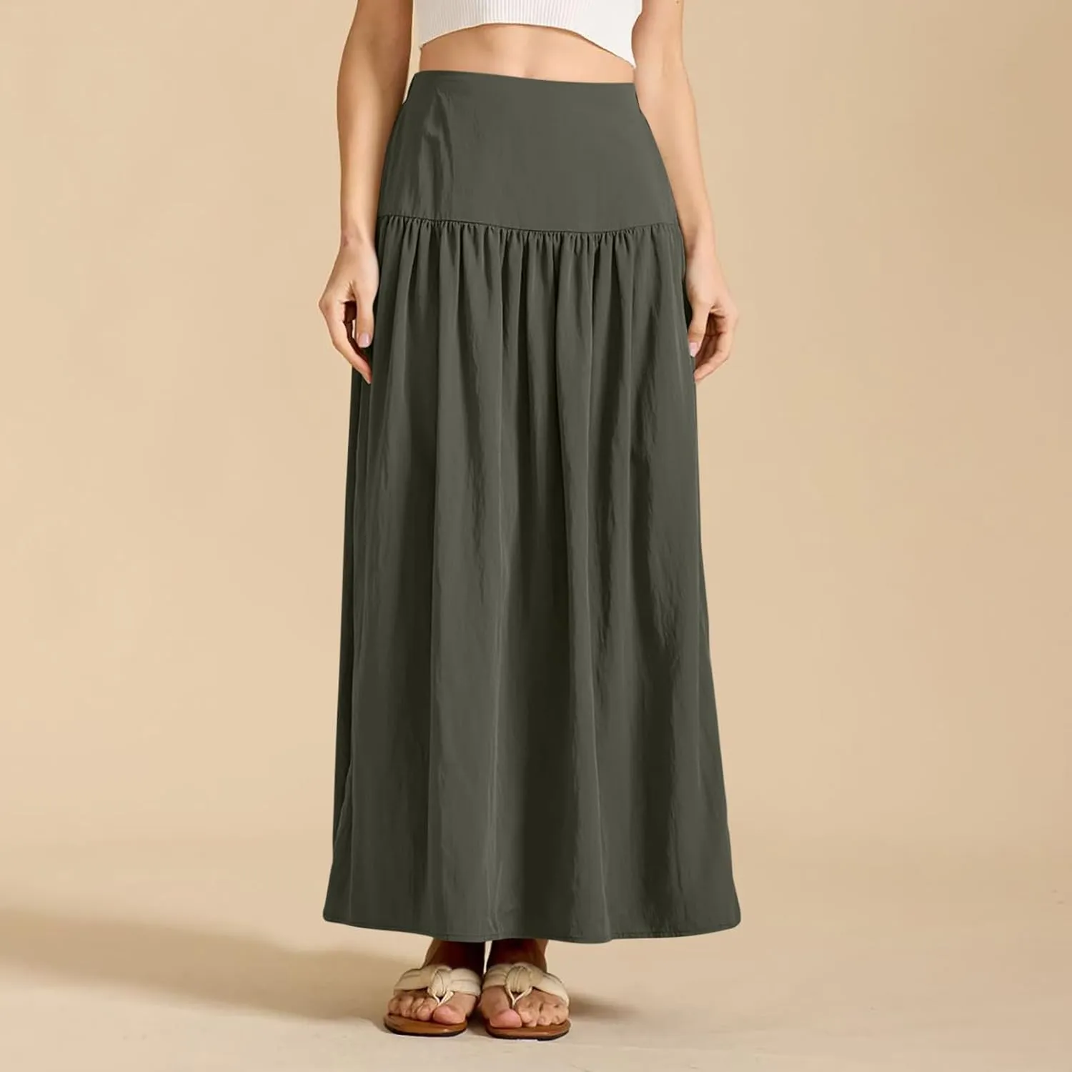 Womens Boho Style Midi Skirts Fashion High Waist Loose Comfy A-Line Swing Skirt Beach Casual Skort Sundress