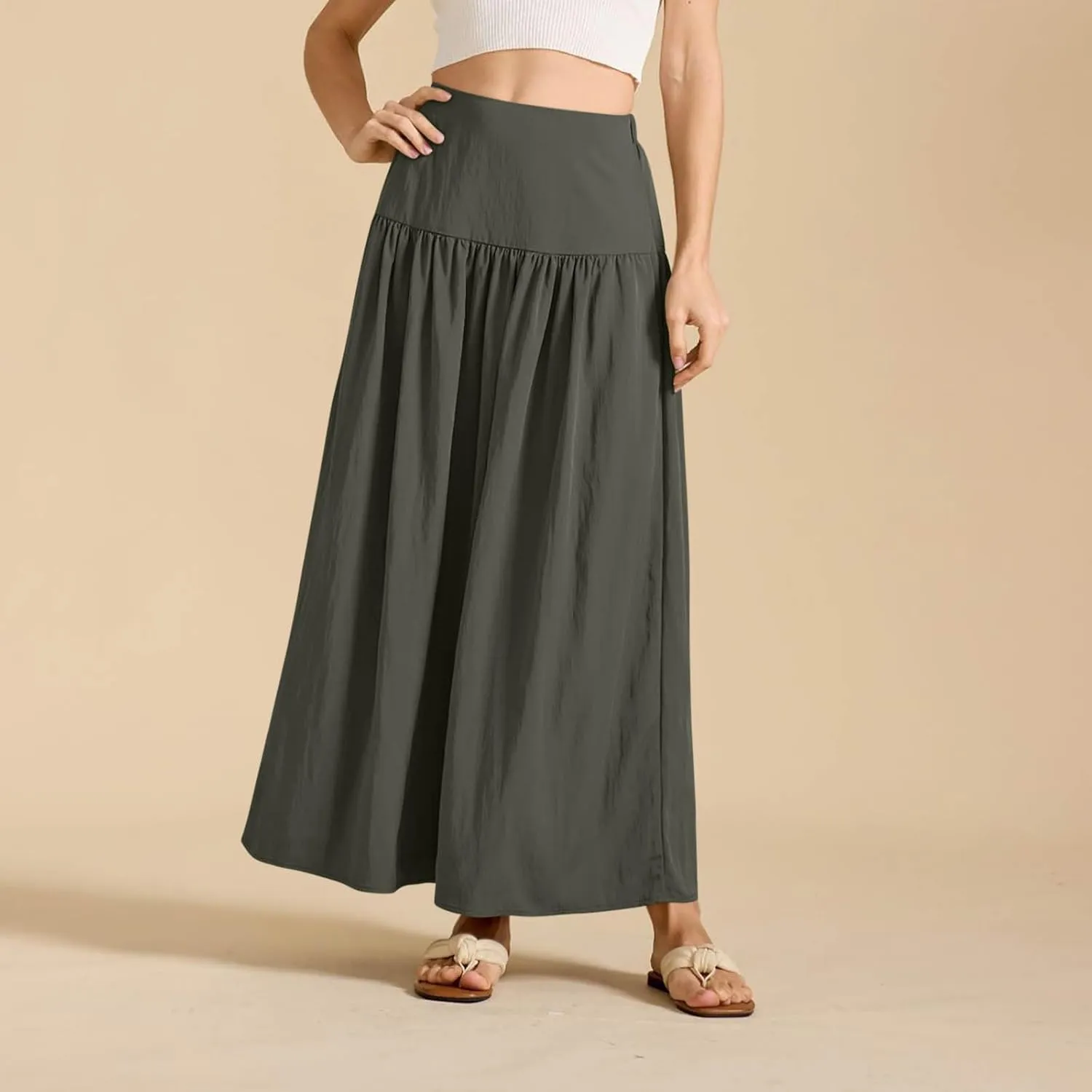 Womens Boho Style Midi Skirts Fashion High Waist Loose Comfy A-Line Swing Skirt Beach Casual Skort Sundress