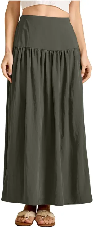 Womens Boho Style Midi Skirts Fashion High Waist Loose Comfy A-Line Swing Skirt Beach Casual Skort Sundress