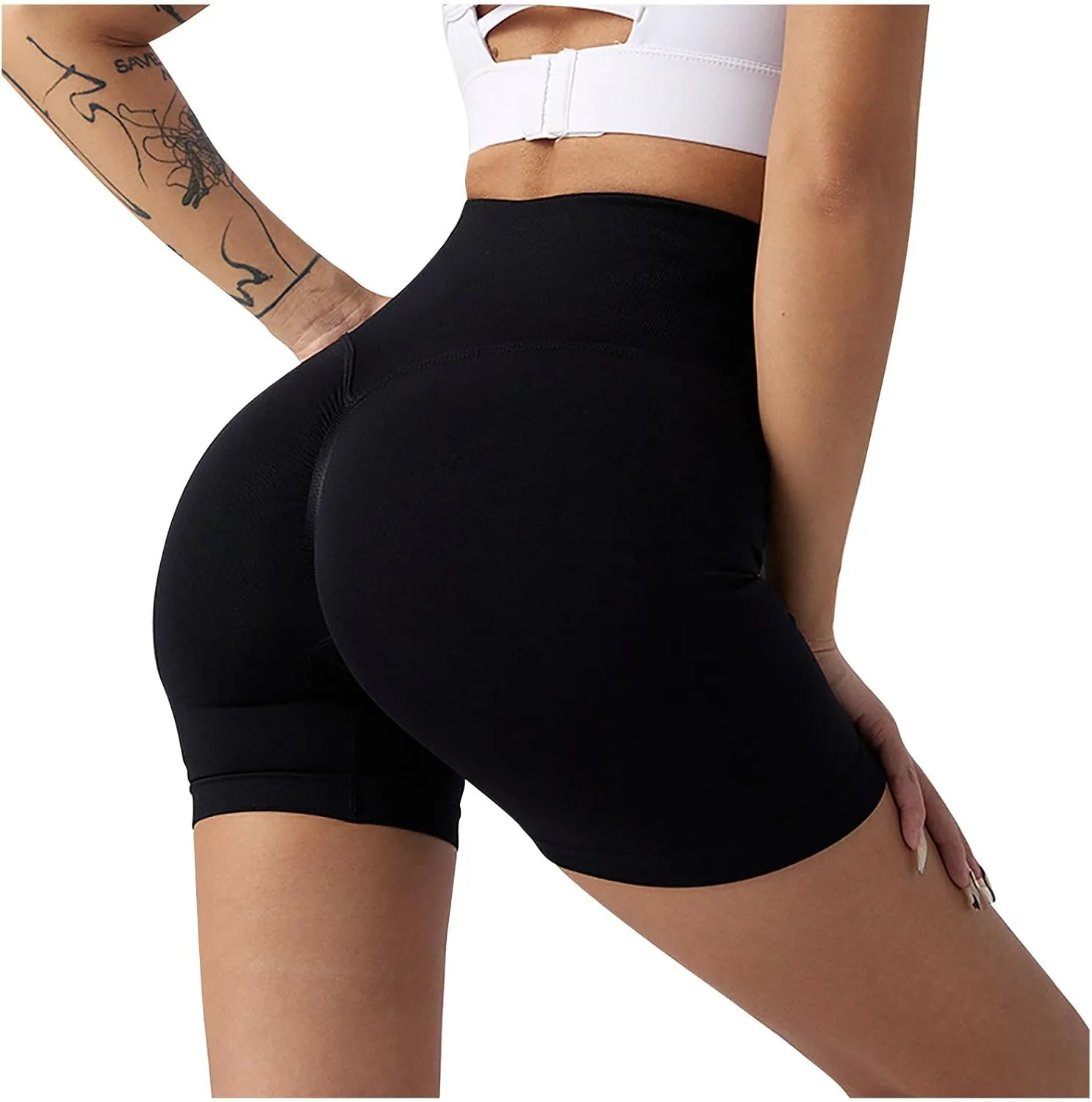 Womens Butt Lifting Yoga Shorts Scrunch Butt Tummy Control High Waisted Workout Shorts Gym Yoga Biker Shorts