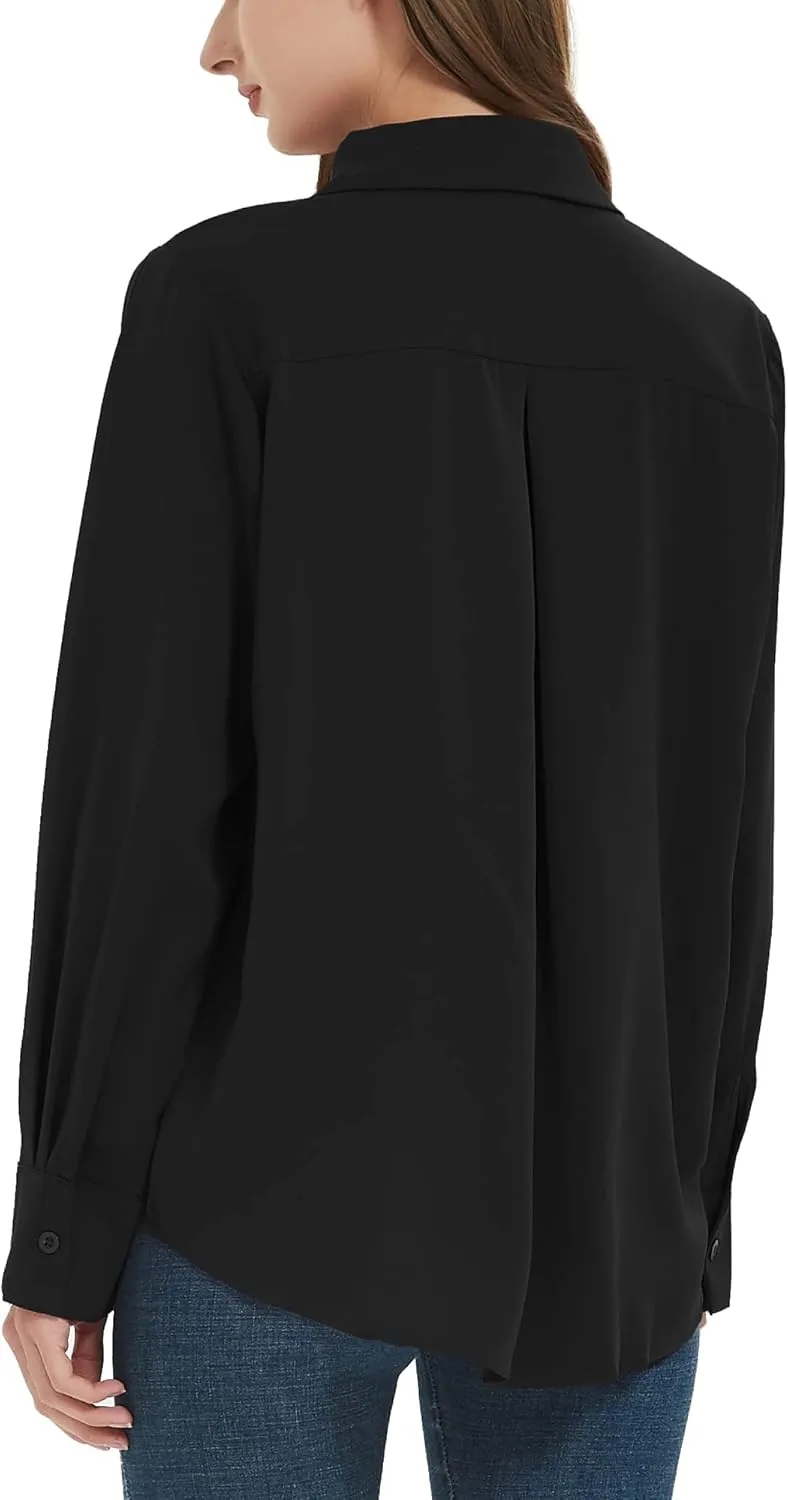 Women's Button Down Shirt Classic Long Sleeve Collared Tops Work Office Chiffon Blouse