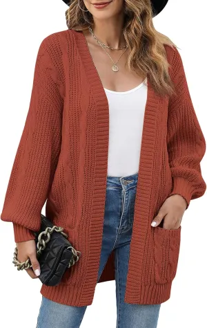Women's Cable Knit Cardigan Sweaters Open Front Long Sleeve Oversized Cardigans Chunky Fall Pockets Outerwear