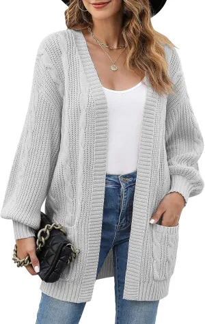 Women's Cable Knit Cardigan Sweaters Open Front Long Sleeve Oversized Cardigans Chunky Fall Pockets Outerwear