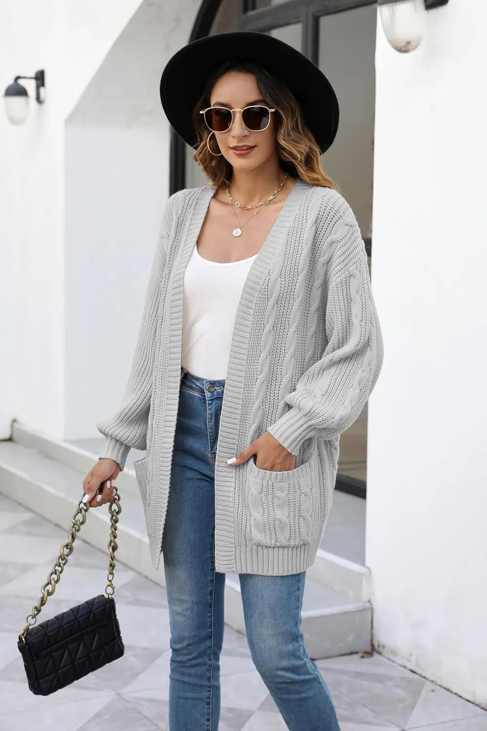 Women's Cable Knit Cardigan Sweaters Open Front Long Sleeve Oversized Cardigans Chunky Fall Pockets Outerwear