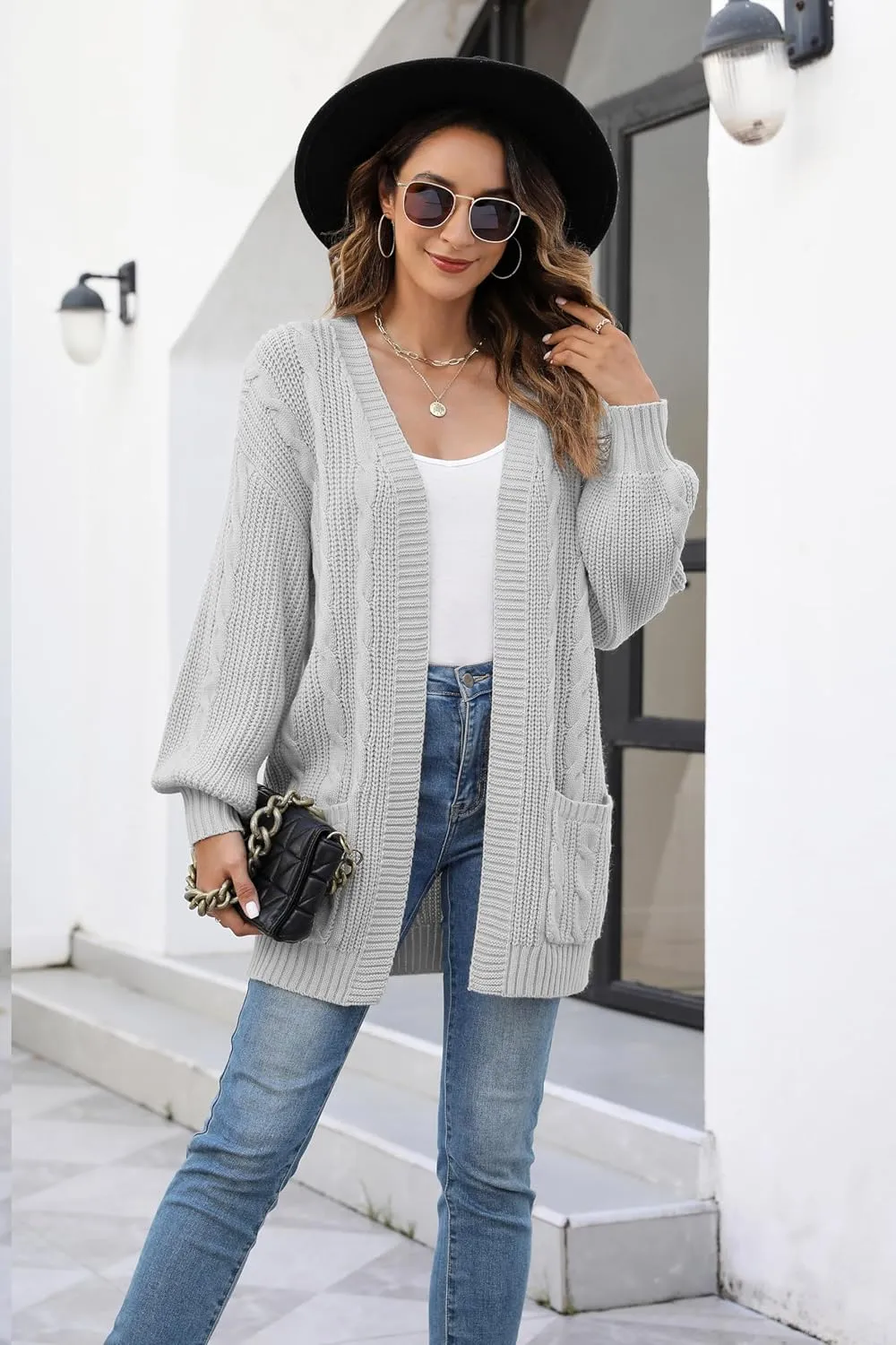 Women's Cable Knit Cardigan Sweaters Open Front Long Sleeve Oversized Cardigans Chunky Fall Pockets Outerwear