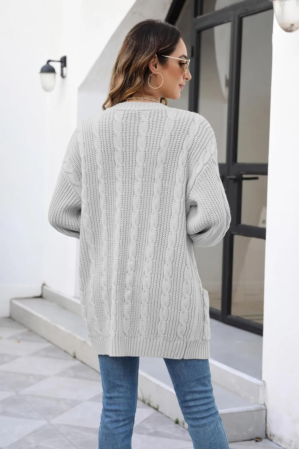 Women's Cable Knit Cardigan Sweaters Open Front Long Sleeve Oversized Cardigans Chunky Fall Pockets Outerwear