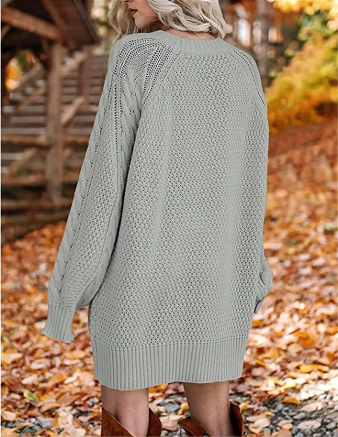 Womens Cable Knit Chunky Sweater Casual Long Sleeve Pullover Tunic Sweater Tops Oversized Trendy Mini Sweater Dress