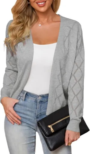 Women's Cardigan Sweaters Lightweight Open Front Long Sleeve Hollow Out (S-2X)