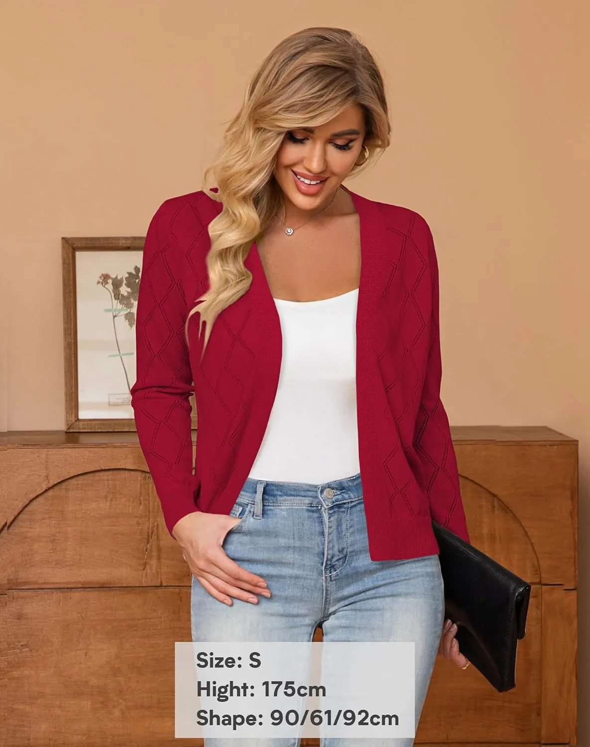 Women's Cardigan Sweaters Lightweight Open Front Long Sleeve Hollow Out (S-2X)