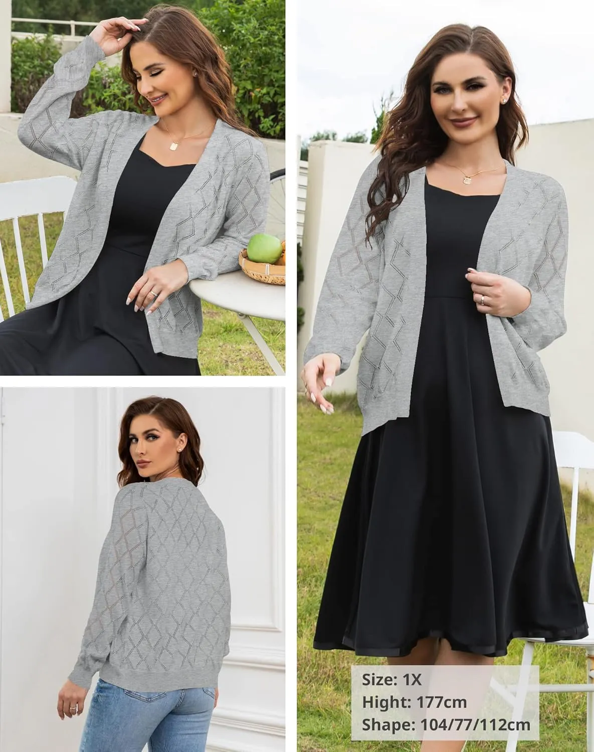 Women's Cardigan Sweaters Lightweight Open Front Long Sleeve Hollow Out (S-2X)