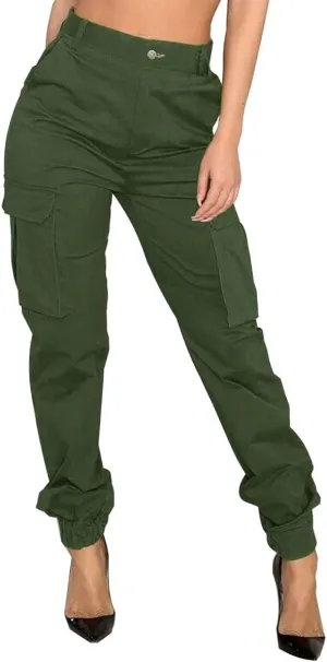 Women's Cargo Hiking Pants Casual Athletic Long Work Trousers with Multiple Pockets Solid Color Outdoor Pants