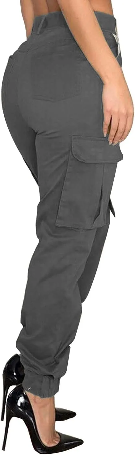 Women's Cargo Hiking Pants Casual Athletic Long Work Trousers with Multiple Pockets Solid Color Outdoor Pants
