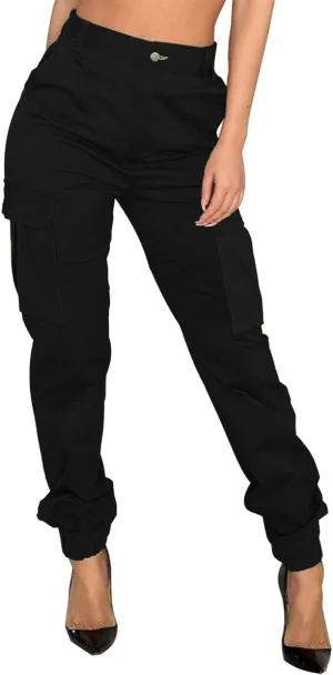 Women's Cargo Hiking Pants Casual Athletic Long Work Trousers with Multiple Pockets Solid Color Outdoor Pants