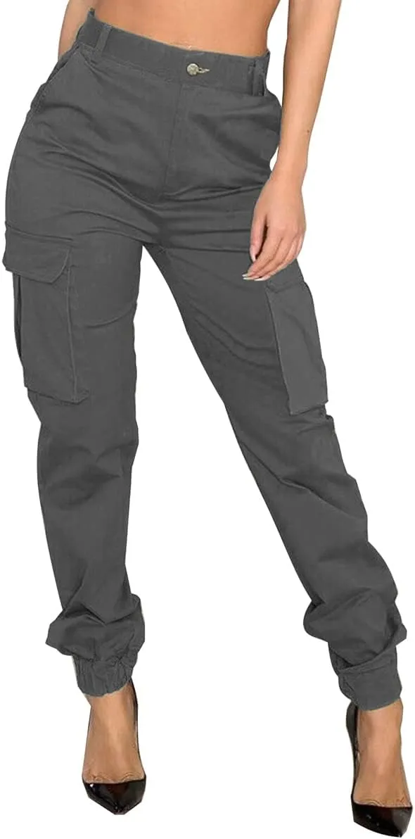 Women's Cargo Hiking Pants Casual Athletic Long Work Trousers with Multiple Pockets Solid Color Outdoor Pants