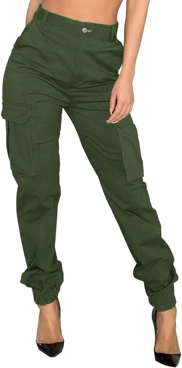 Women's Cargo Hiking Pants Casual Athletic Long Work Trousers with Multiple Pockets Solid Color Outdoor Pants