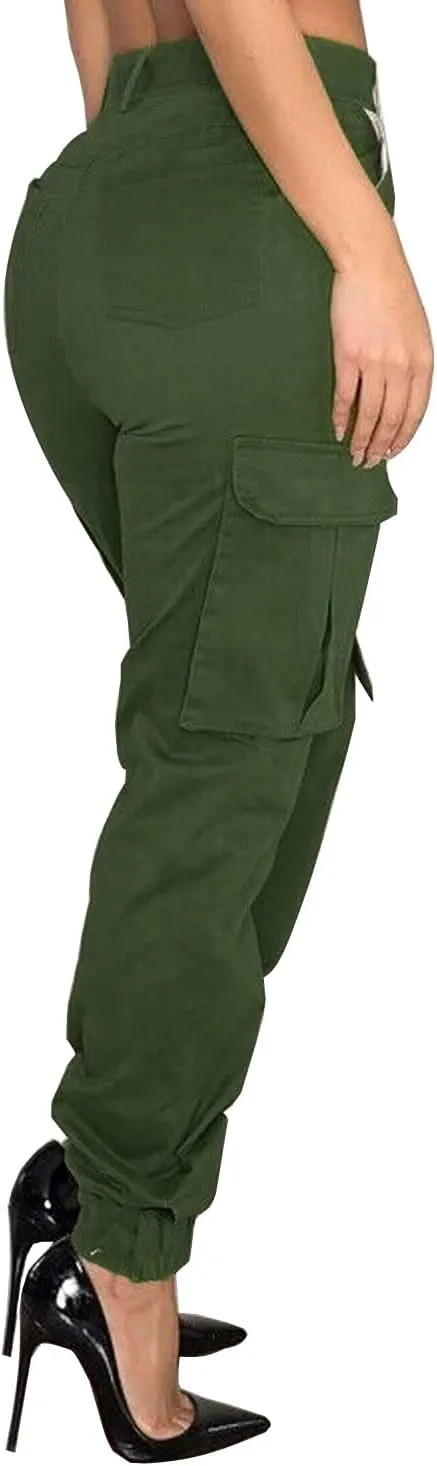 Women's Cargo Hiking Pants Casual Athletic Long Work Trousers with Multiple Pockets Solid Color Outdoor Pants