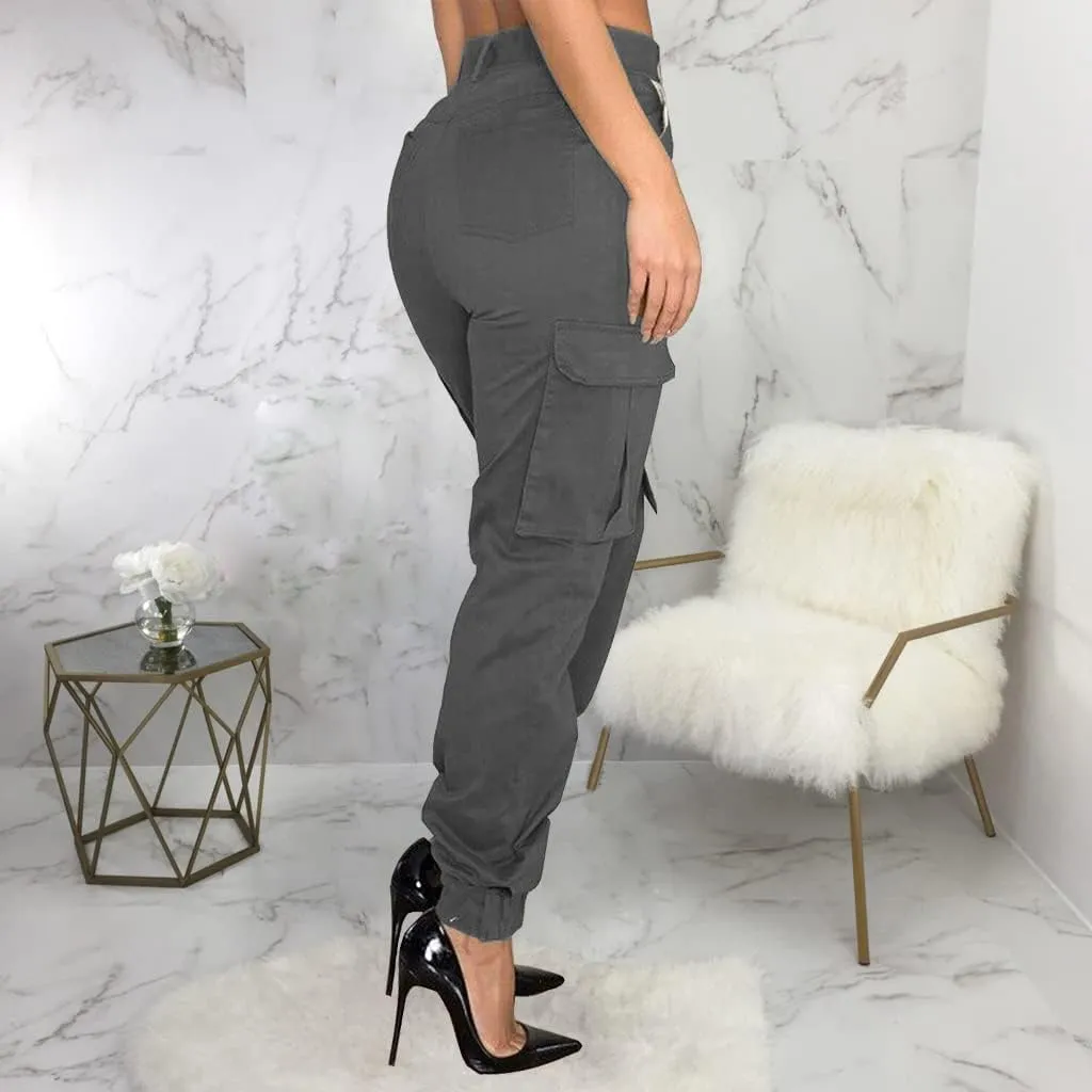 Women's Cargo Hiking Pants Casual Athletic Long Work Trousers with Multiple Pockets Solid Color Outdoor Pants