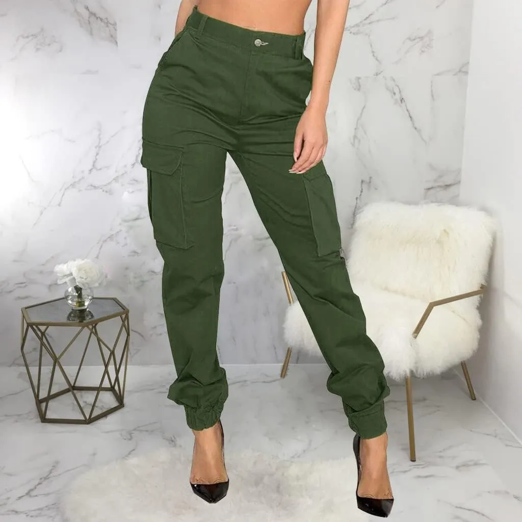 Women's Cargo Hiking Pants Casual Athletic Long Work Trousers with Multiple Pockets Solid Color Outdoor Pants