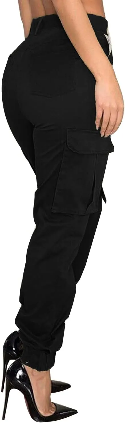 Women's Cargo Hiking Pants Casual Athletic Long Work Trousers with Multiple Pockets Solid Color Outdoor Pants