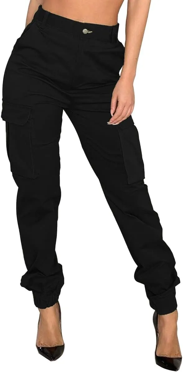 Women's Cargo Hiking Pants Casual Athletic Long Work Trousers with Multiple Pockets Solid Color Outdoor Pants
