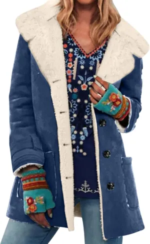 Womens Coats Long Thick Womens Loose Casual Solid Color Lapel Button Pocket Mid Length Long Sleeved Hooded Plush Jacket