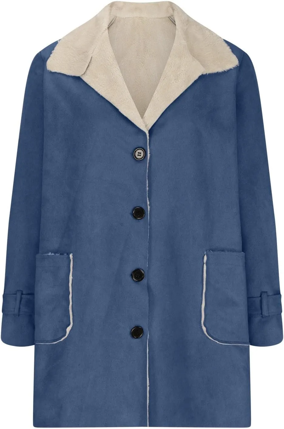 Womens Coats Long Thick Womens Loose Casual Solid Color Lapel Button Pocket Mid Length Long Sleeved Hooded Plush Jacket