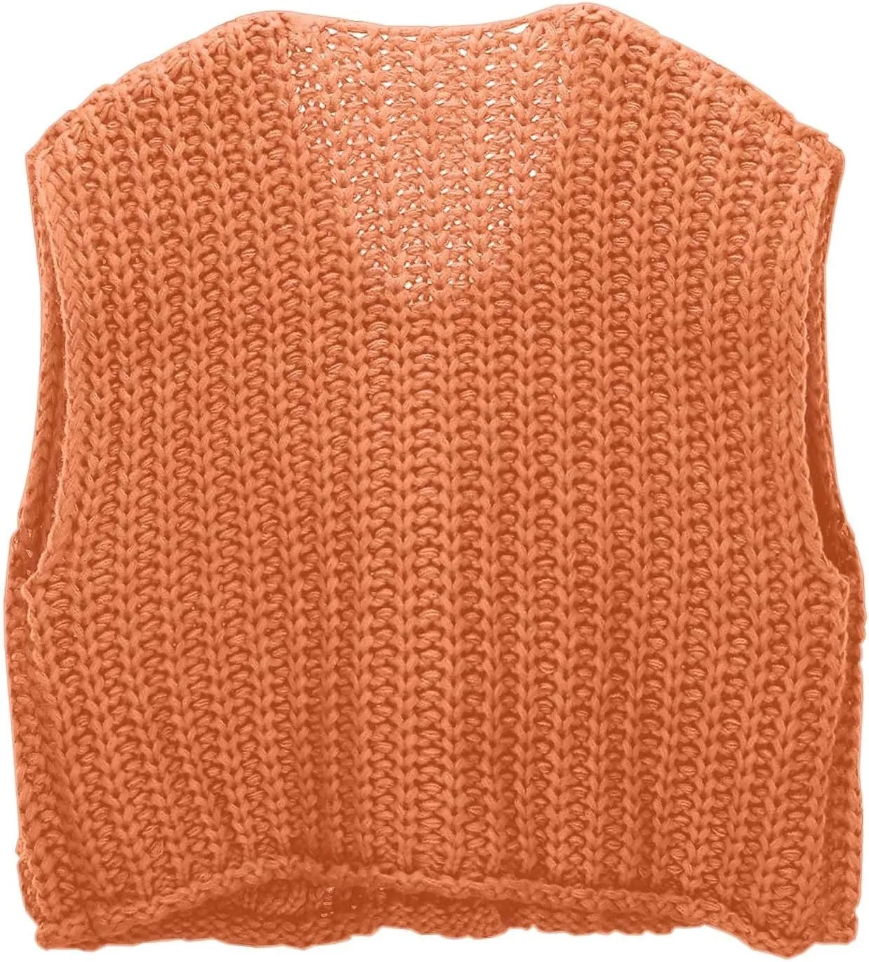 Womens Crochet Chunky Knit Tank Top Sleeveless Button Down Trendy Casual Crop Tops Cardigan Sweater Vest with Pockets