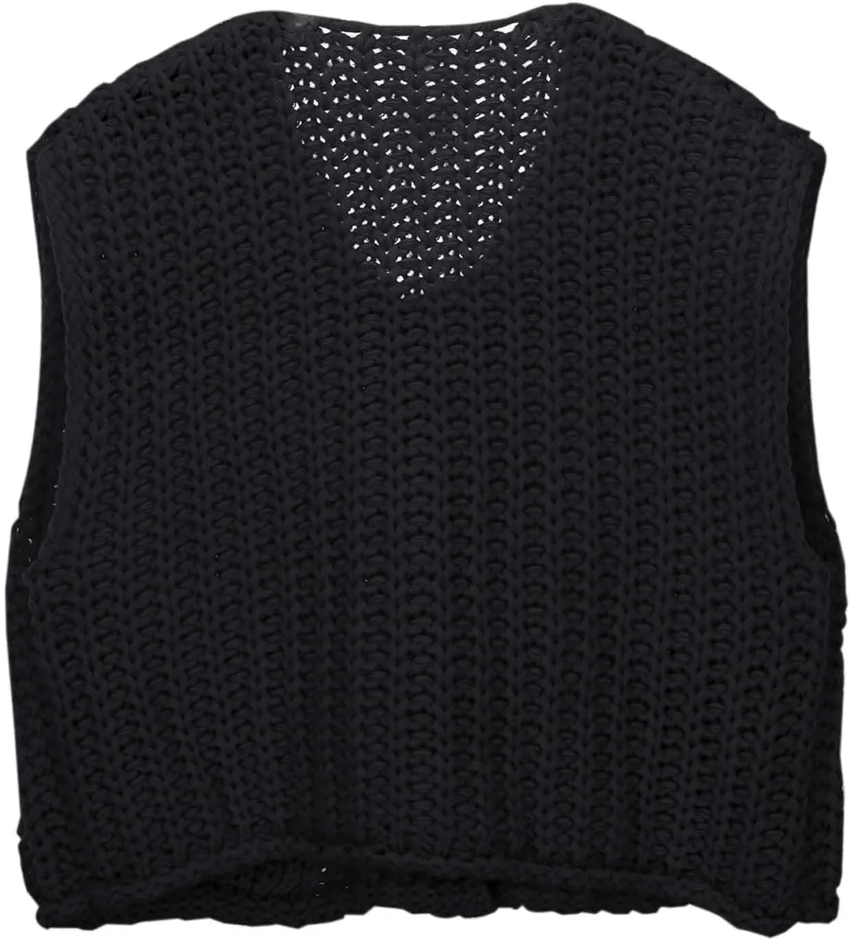 Womens Crochet Chunky Knit Tank Top Sleeveless Button Down Trendy Casual Crop Tops Cardigan Sweater Vest with Pockets