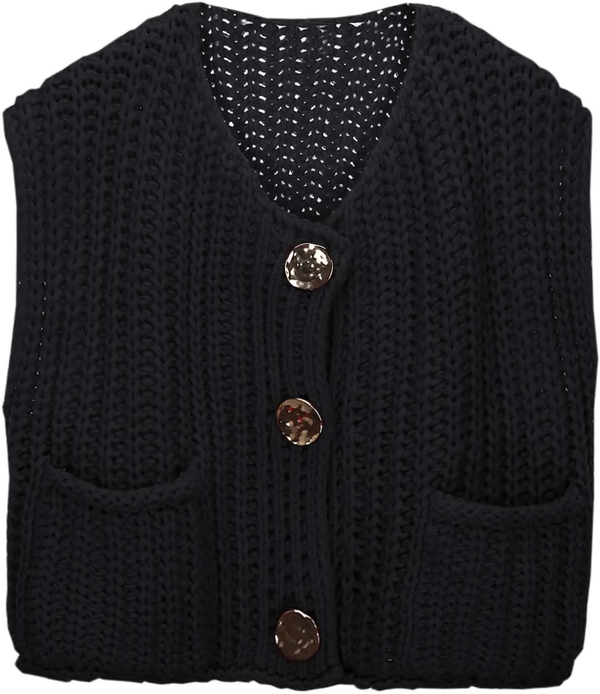 Womens Crochet Chunky Knit Tank Top Sleeveless Button Down Trendy Casual Crop Tops Cardigan Sweater Vest with Pockets