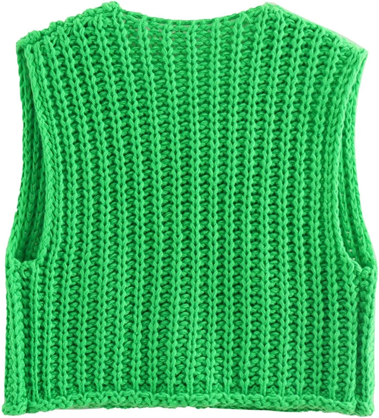 Womens Crochet Knit Top Sleeveless Button Down Crop Top Open Front Sweater Cardigan Vest with Pockets