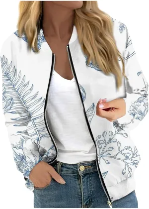 Women's Cropped Bomber Jacket Fashion 2024 Fall Casual Long Sleeve Coat Oversized Short Windbreaker Outerwear