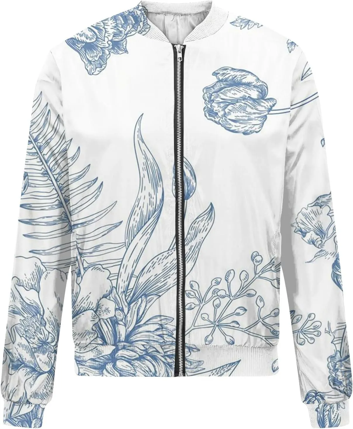 Women's Cropped Bomber Jacket Fashion 2024 Fall Casual Long Sleeve Coat Oversized Short Windbreaker Outerwear
