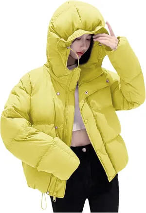 Womens Cropped Puffer Jackets Thicken Winter Coat Puffy Down Jacket Parkas Bubble Outerwear Quilted Lightweight Jackets
