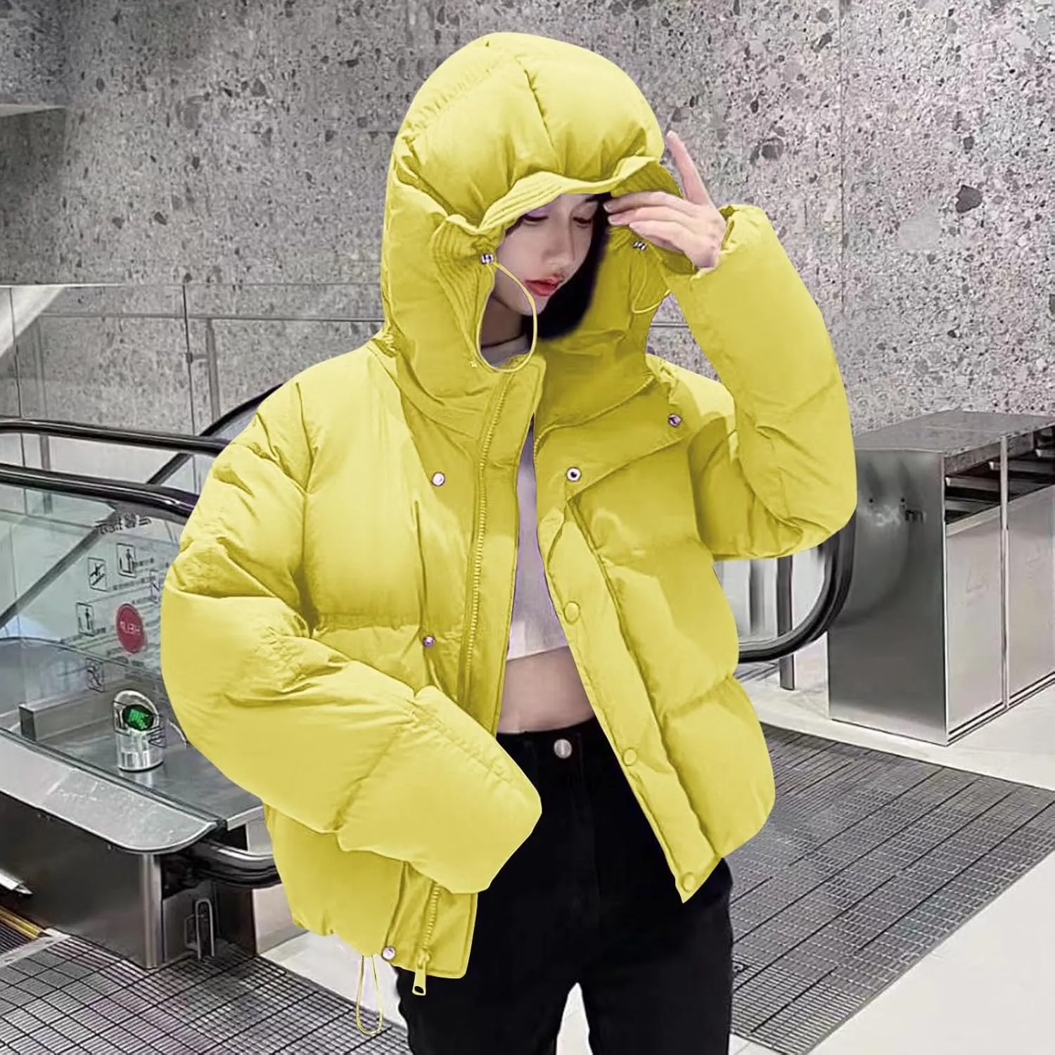 Womens Cropped Puffer Jackets Thicken Winter Coat Puffy Down Jacket Parkas Bubble Outerwear Quilted Lightweight Jackets