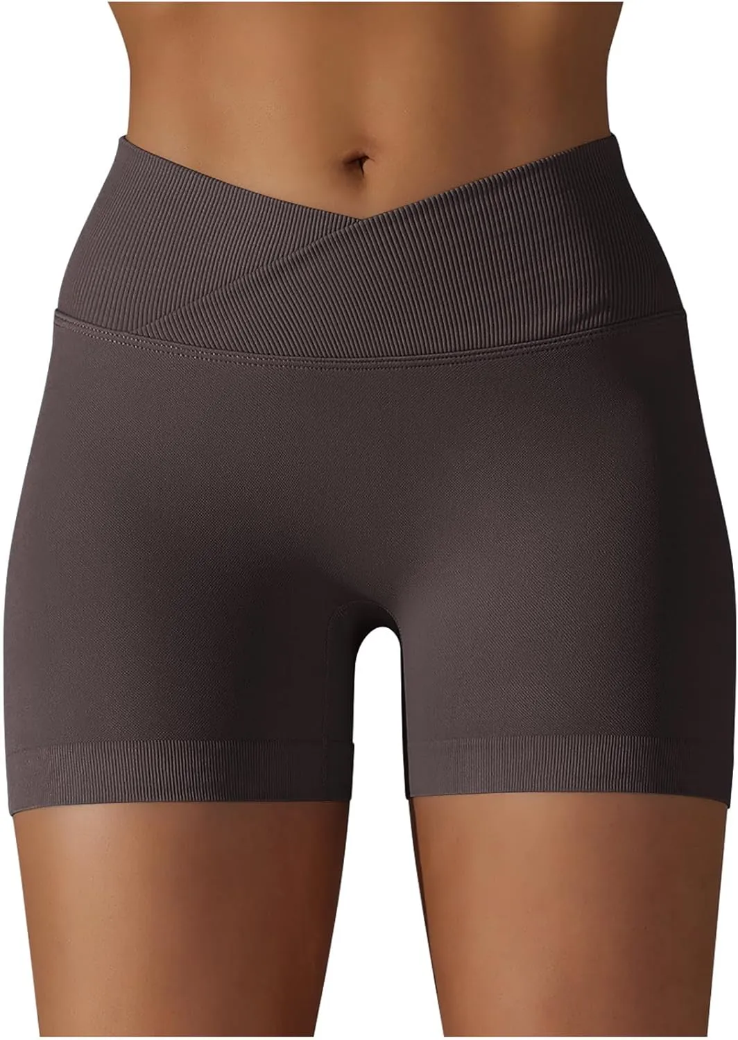 Women'S Crossover Athletic Shorts 2024 Trendy Summer High Waisted Workout Biker Shorts Solid Stretchy Yoga Shorts