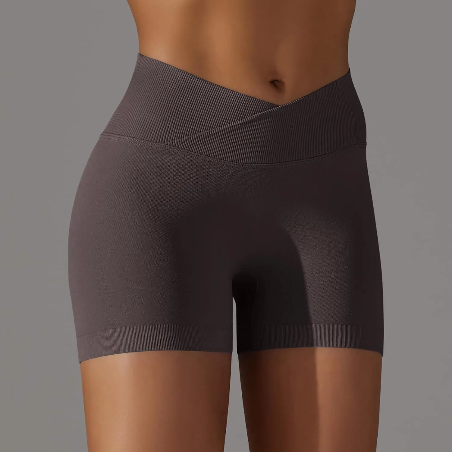 Women'S Crossover Athletic Shorts 2024 Trendy Summer High Waisted Workout Biker Shorts Solid Stretchy Yoga Shorts