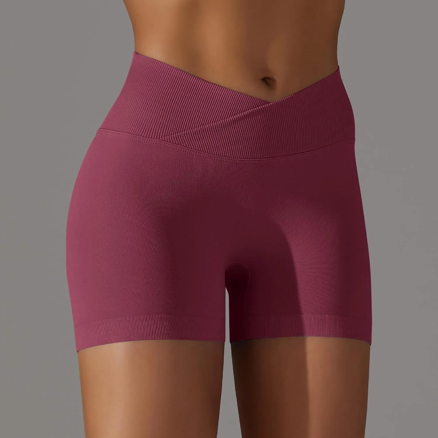 Women'S Crossover Athletic Shorts 2024 Trendy Summer High Waisted Workout Biker Shorts Solid Stretchy Yoga Shorts
