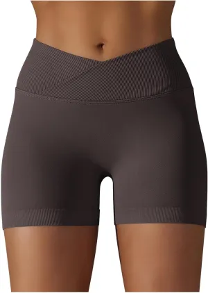 Women'S Crossover Athletic Shorts 2024 Trendy Summer High Waisted Workout Biker Shorts Solid Stretchy Yoga Shorts
