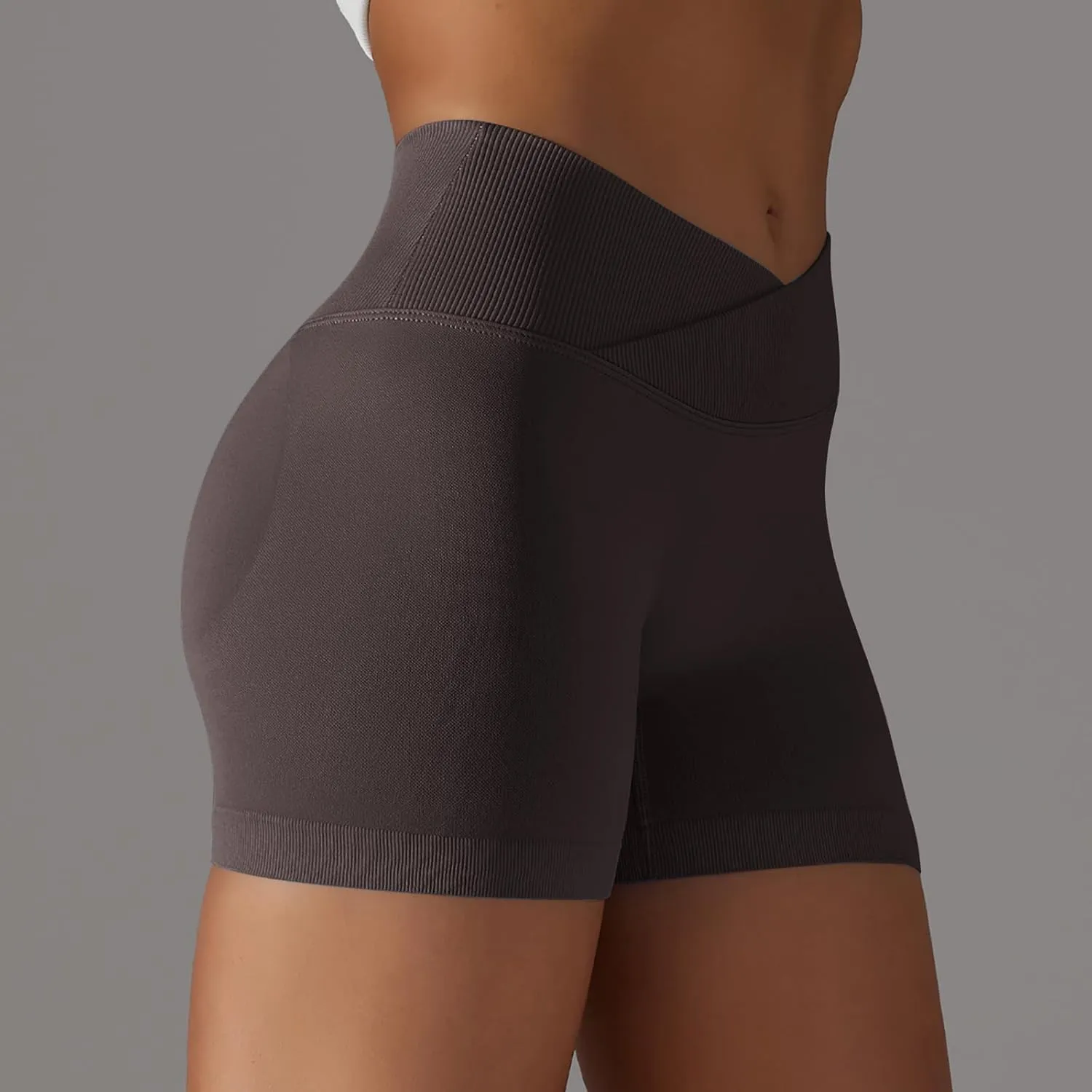 Women'S Crossover Athletic Shorts 2024 Trendy Summer High Waisted Workout Biker Shorts Solid Stretchy Yoga Shorts